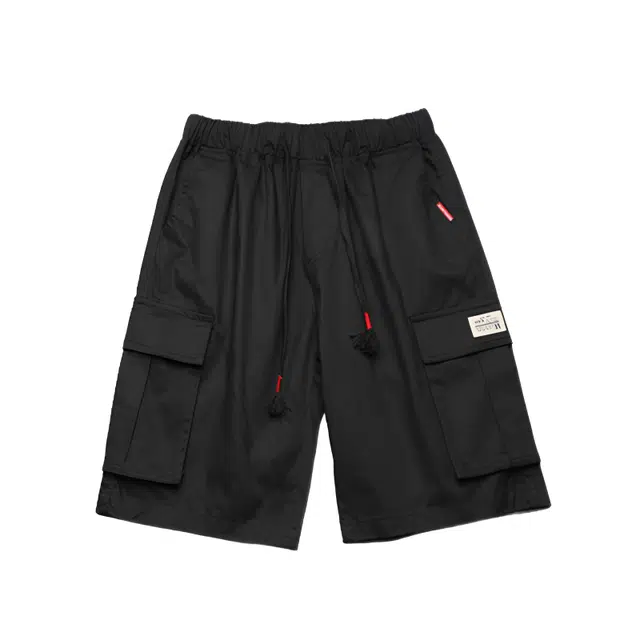 大格子与黑猫 夏季宽松大码运动多口袋夏天直筒五分裤潮牌工装短裤 男款