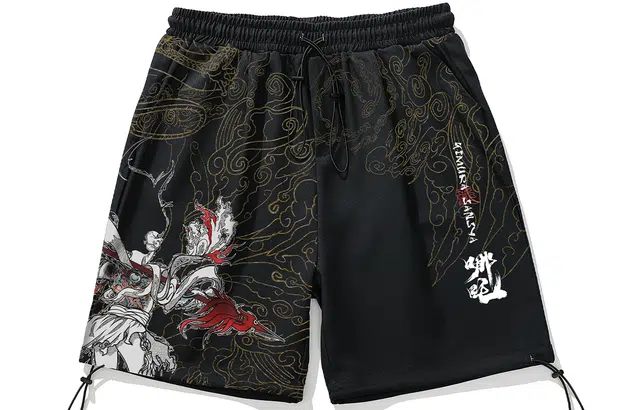 木村三社  红莲之梦国潮系列印花夏季宽松直筒五分裤休闲短裤 男女同款