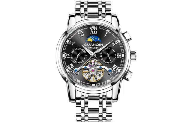 冠琴 国潮运动时尚男士多功能手表 自动机械机芯 精钢表带 国表 男表 黑色表盘 夜光防水