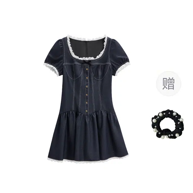 雾闪闪 休闲舒适优雅百搭气质短袖连衣裙 女款