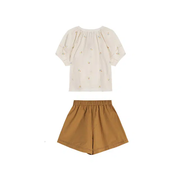 敲模女孩 法式简约清新短袖上衣气质时尚阔腿短裤休闲套装 女款