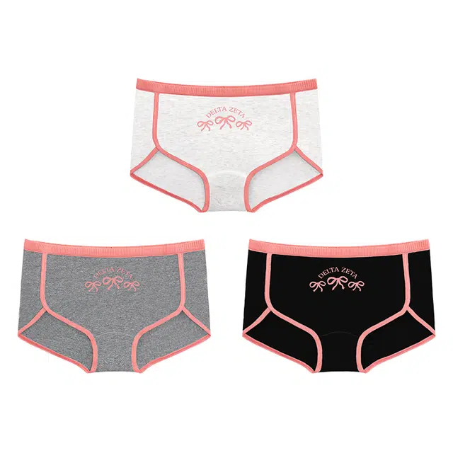 花佃品色 黑白灰纯色蝴蝶结印花中腰平角纯棉内裤 女款