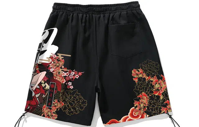 木村三社  红莲之梦国潮系列印花夏季宽松直筒五分裤休闲短裤 男女同款