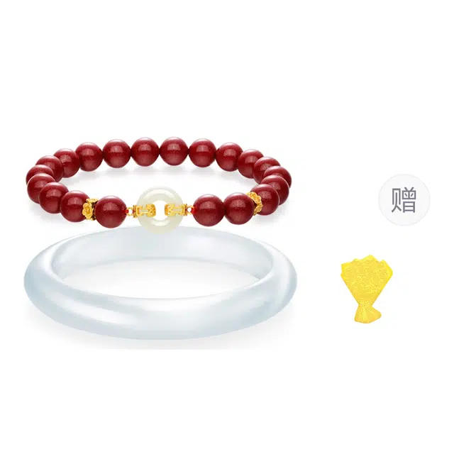 【腕间瑞彩】 金六福吉祥 新中式古风国潮招财红显白日常穿搭通勤百搭气质#好运 再造辰砂朱砂 手串 女款