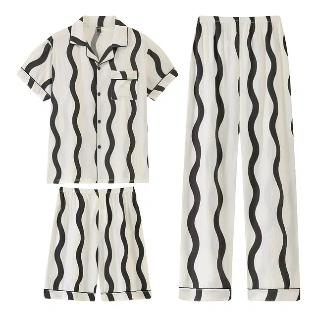 好福份 夏季男时尚透气舒适简约三件套家居服睡衣套装 男款