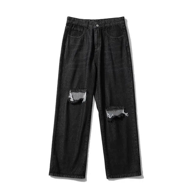 零氏  美式复古水洗膝盖破洞小脚拉链薄款修身 牛仔裤 男女同款