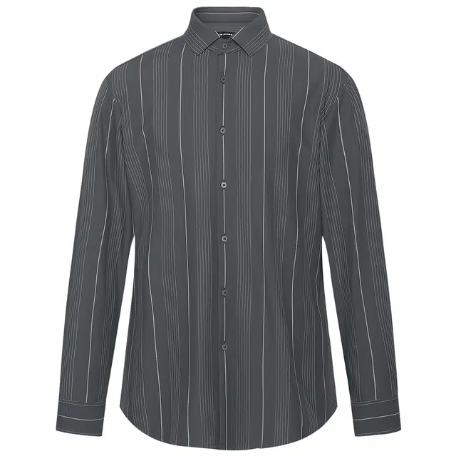 利郎 时尚条纹设计简约休闲简约百搭尖领秋季长袖衬衫 男款