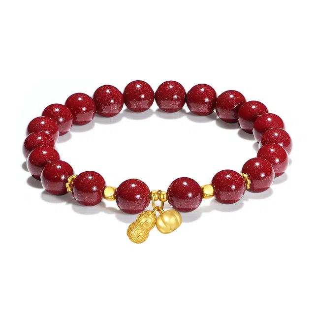 普陀山文创 富贵红珠国潮紫金砂鸿运当头转运纳福小众祥瑞好事花生如意 朱砂 手串 男女同款情侣款