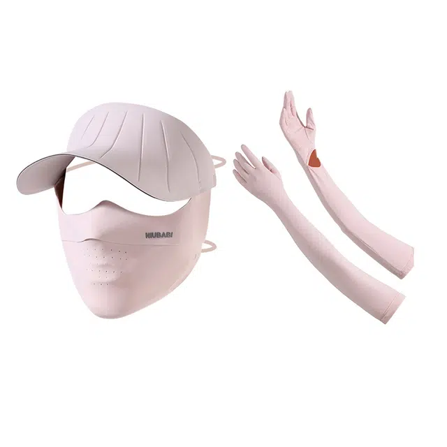 【无痕冰感】 俞兆林 骑行口罩帽子一体全脸防紫外线脸基尼骑车吹不翻空顶遮阳帽冰袖手套加长护臂袖套冰丝透气可触屏 轻薄 防晒面罩 女款