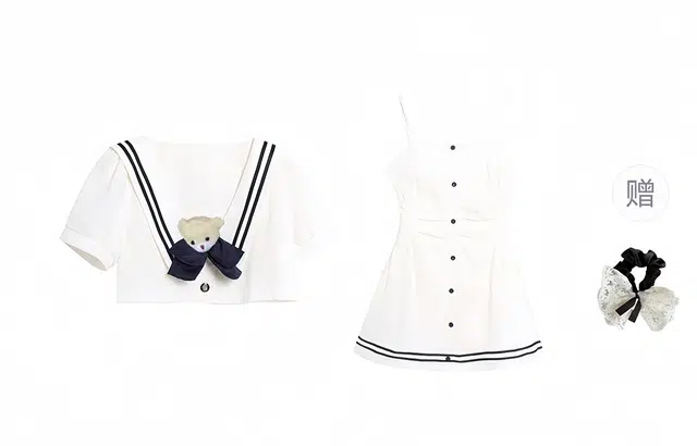 雾闪闪 学院风翻领百搭短袖简约休闲舒适裙装套装 女款