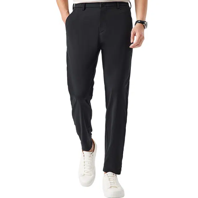 红豆 纯色中腰透气九分休闲裤 男款