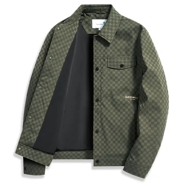 与狼共舞 潮流时尚百搭棋盘满印文艺舒适轻薄夹克外套 男款