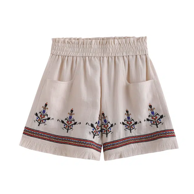 花栗鼠小姐 波西米亚风刺绣民族感凉感夏季透气舒适海边度假休闲短裤 女款