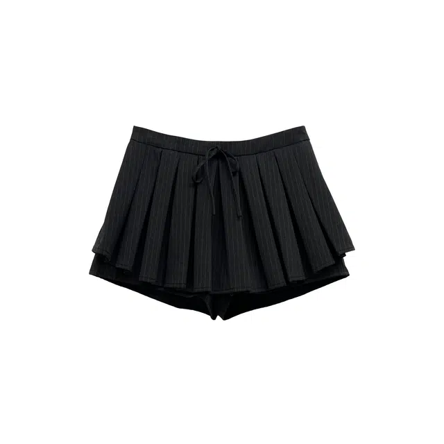 米米子 出格漫画腿时尚气质高腰纹系带纯色百褶休闲短裙 女款