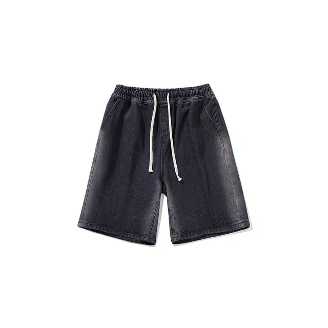 零氏 美式高街渐变系带中腰设计休闲基础百搭五分牛仔短裤 男女同款