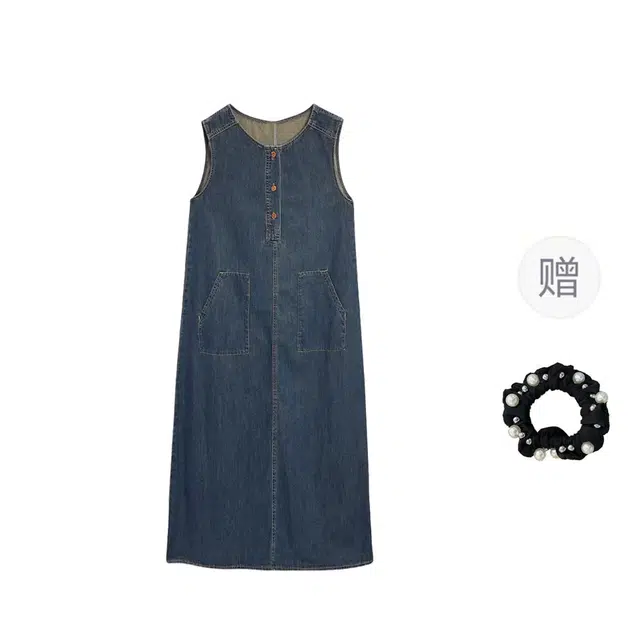 雾闪闪 纯色合身薄款圆领无袖连衣裙 女款