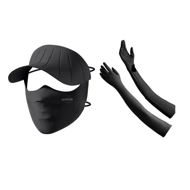 南极人 空顶帽子口罩一体遮全脸无痕透气遮阳帽骑行不掉夏季防紫外线脸基尼冰丝袖套手套护手臂套触屏冰爽 锦纶 防晒面罩 男女同款情侣款