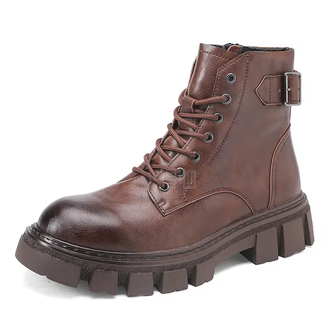 袋鼠头 二层牛皮 防滑耐磨厚底增高 中筒 马丁靴 男女同款