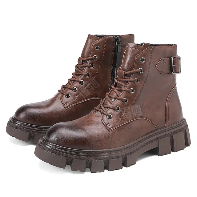 袋鼠头 二层牛皮 防滑耐磨厚底增高 中筒 马丁靴 男女同款