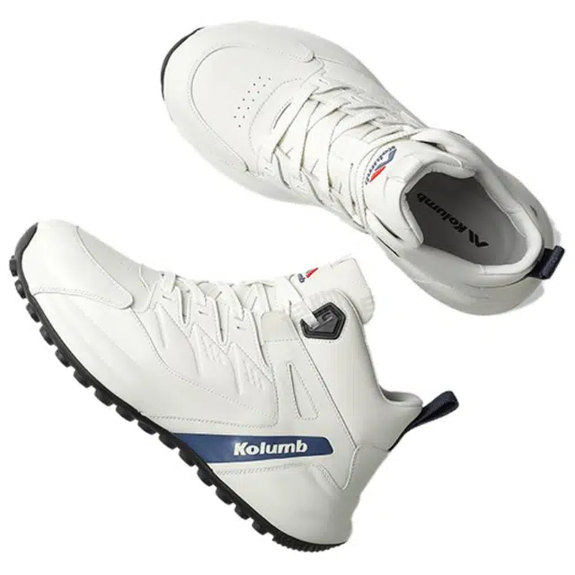 哥仑步 简约舒适百搭时尚 防滑耐磨增高 高帮 生活休闲鞋 男款 白蓝