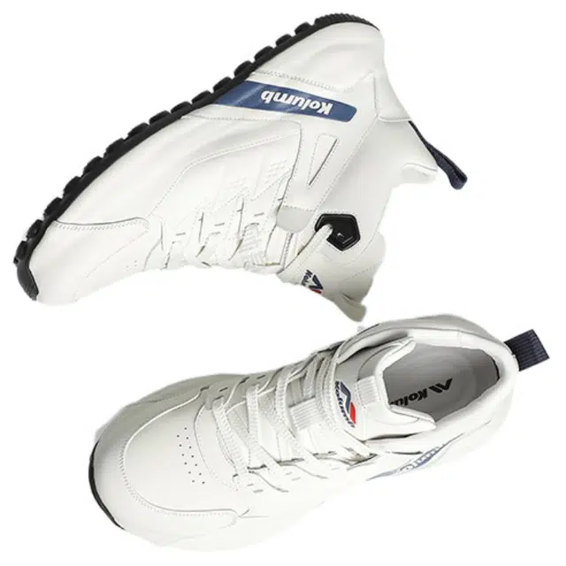 哥仑步 简约舒适百搭时尚 防滑耐磨增高 高帮 生活休闲鞋 男款 白蓝