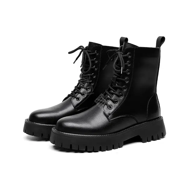 健休 二层牛皮 时尚百搭 短中筒 马丁靴 男款 黑色