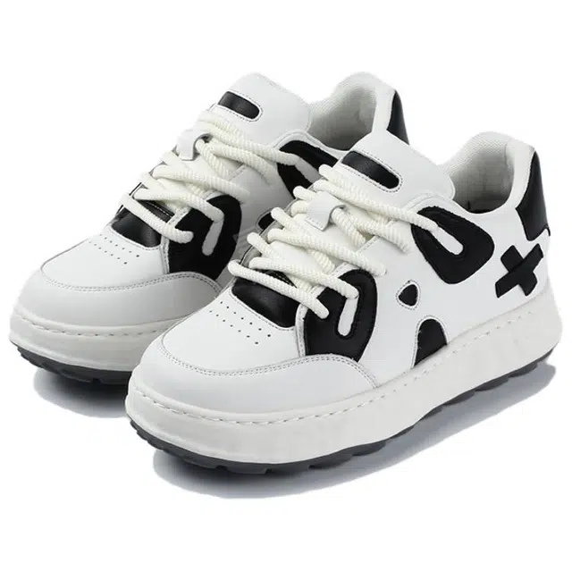 年走索 牛剖层革 时尚舒适百搭 防滑耐磨增高 低帮 生活休闲鞋 男女同款 黑白色