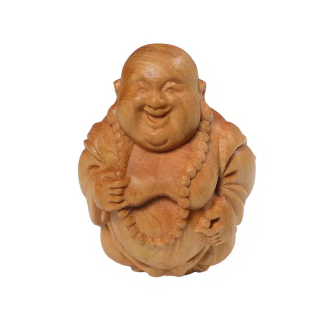 灵晔 新中式国潮复古文艺风轻奢高级随身携带茶宠办公盘玩文玩【弥勒佛】挂件招财纳福财源广进万事如意 檀木 把件 男女同款情侣款