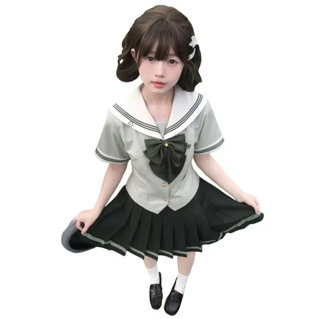 柏黛妃 学院风海军领短袖百褶裙抚蝶裙装套装 女款