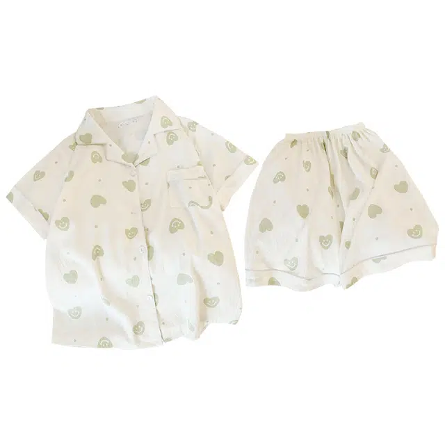 俏韵 翻领夏季云朵棉短袖短裤甜美笑脸可爱舒适薄款家居服可外穿睡衣套装 女款