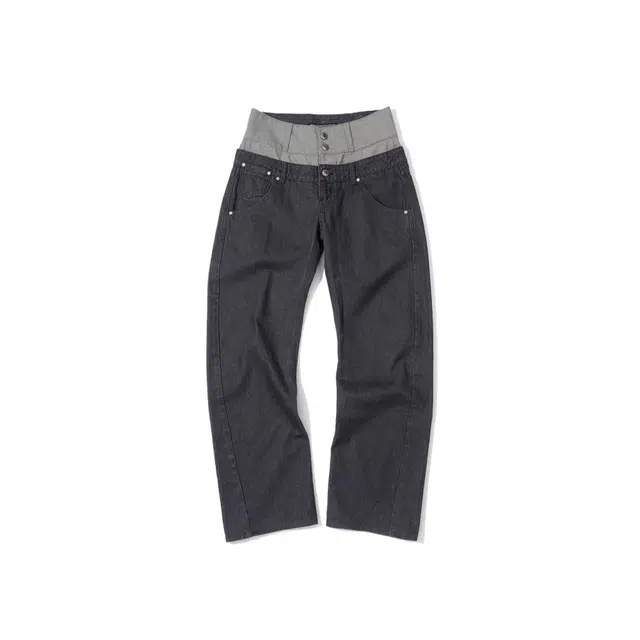 SCULPTOR Beaded Layered Denim Pants Nonfade Gray