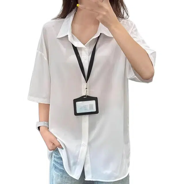 徐百货 美式复古纯色冰丝短袖夏季潮流薄款宽松通勤休闲衬衣外套高级感叠穿速干防晒衬衫 男女同款