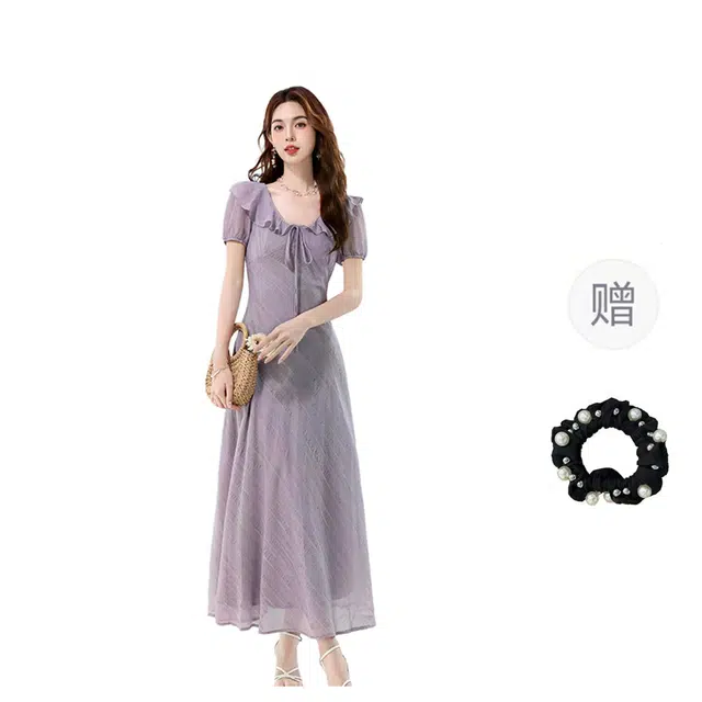 雾闪闪 百搭休闲舒适气质简约短袖连衣裙 女款