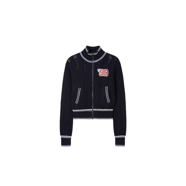 SCULPTOR Knitted Cable Track Zip-Up NavyBlue