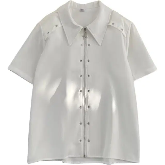 零氏 小众金属解构设计感垫肩衬衣高级感痞帅宽松拉链 短袖衬衫 男女同款