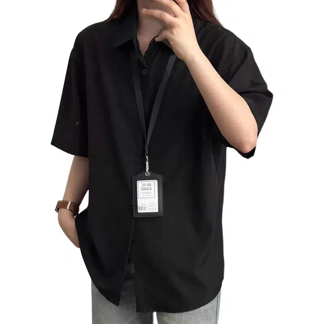 徐百货 美式复古纯色冰丝短袖夏季潮流薄款宽松通勤休闲衬衣外套高级感叠穿速干防晒衬衫 男女同款
