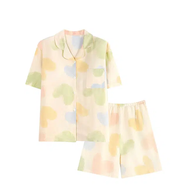 俏韵 翻领夏季云朵棉舒适凉感短袖甜美可爱薄款家居服可外穿睡衣套装 女款