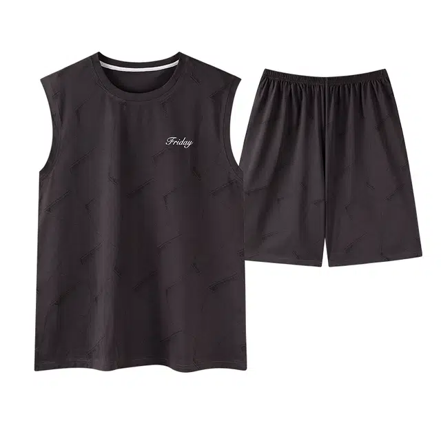 宫蝶 纯棉无袖背心家居服宽松休闲可外穿简约夏季睡衣套装 男款