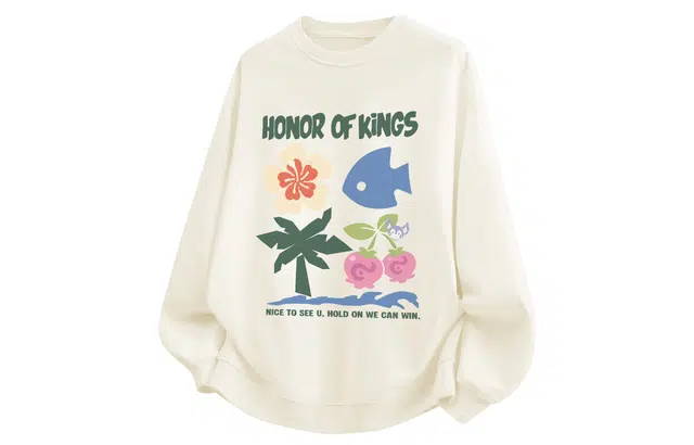 王者荣耀 卡通花卉树木果实游鱼美式高街落肩款宽松舒适透气帅帅青少年无性别百搭时尚潮流圆领卫衣 梦奇款 男女同款