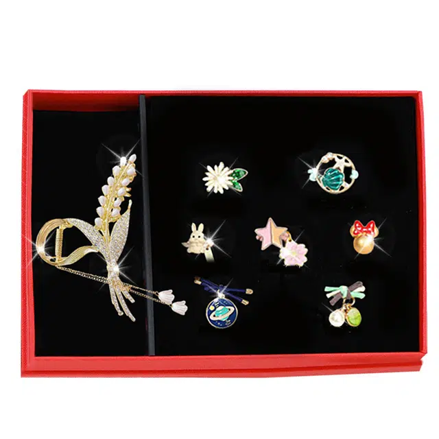 妖娆猫 星期头绳抓夹套装小众设计轻奢唯美精致高级感发饰礼盒 合金 发绳 女款