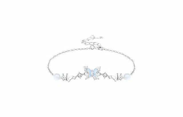 牧言 极光梦蝶 清冷气质温柔浪漫精致高级感 轻奢甜美闪耀水滴蓝色蝴蝶闪锆蝶舞翩翩女友闺蜜手饰 百搭约会#好运 琉璃 手链 女款