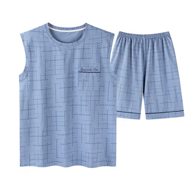 宫蝶 纯棉背心无袖宽松家居服可外穿休闲简约夏季睡衣套装 男款