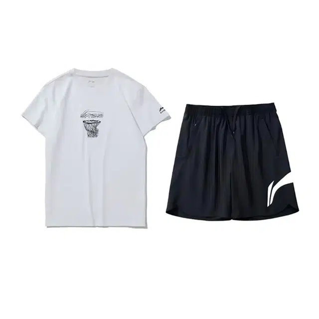 LiNing Basketball Print T-Shirt and Shorts Set
