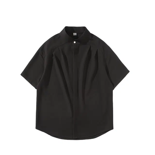 加荣 美式短袖衬衫男生夏季轻薄透气潮牌时尚百搭青少年日常出行冷淡系小众高级感衬衣宽松慵懒垂感五分袖上衣 男女同款