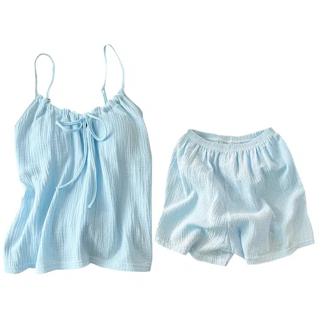 俏韵 圆领夏季吊带短裤简约甜美可爱舒适薄款家居服可外穿睡衣套装 女款