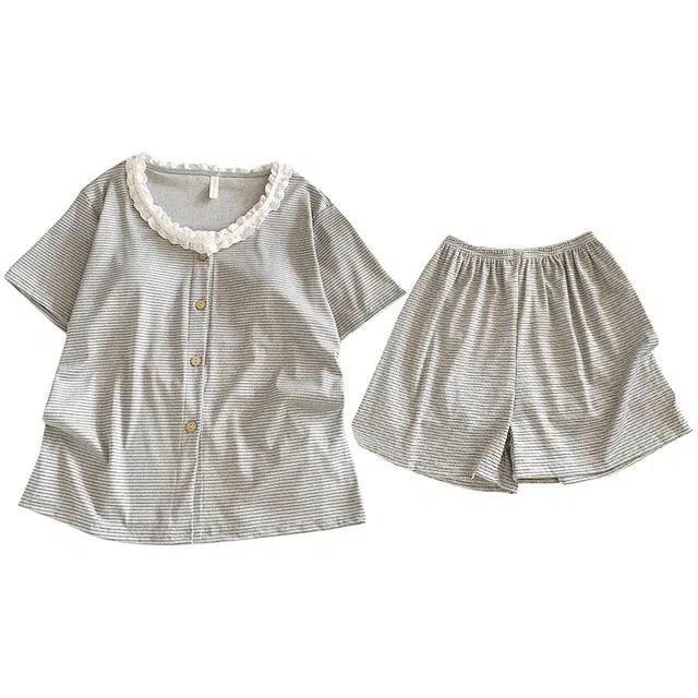 俏韵 圆领夏季冰丝短袖短裤甜美舒适薄款家居服可外穿睡衣套装 女款