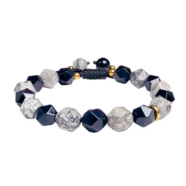 宣华意 中式国潮珠子切面异形小众设计 黑曜石 手串 男款