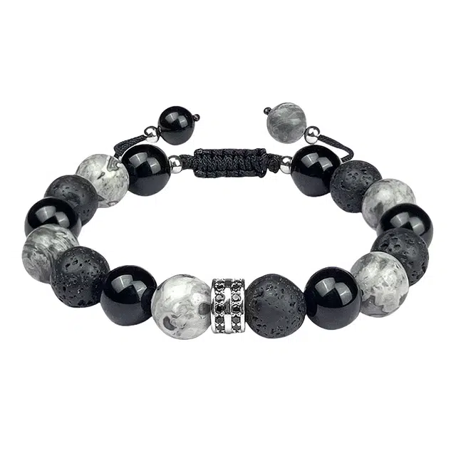 宣华意 新中式国风高级感时尚百搭复古珠子饰品 黑曜石 手串 男款