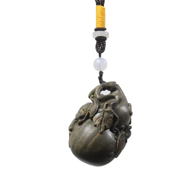 素于 新中式文玩创意吉祥物雕刻工艺品蝙蝠葫芦万事顺遂吉祥如意招财纳福随身盘#好运 绿檀 手把件 男女同款情侣款