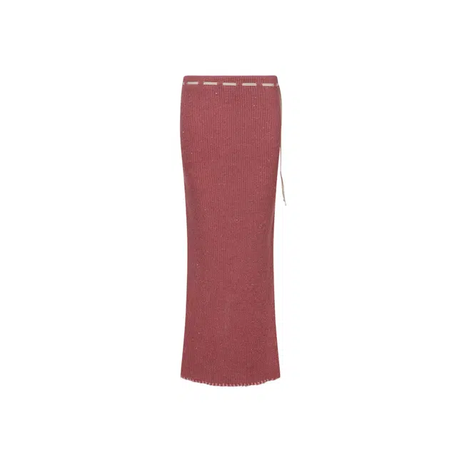 SCULPTOR Sequin Maxi Wool Skirt Fuchsia